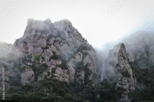 green rocky mountans in Monistrol de Montserrat, Barcelona, Spain
