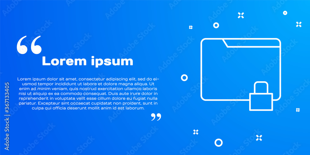 Naklejka premium White line Folder and lock icon isolated on blue background. Closed folder and padlock. Security, safety, protection concept. Vector Illustration.