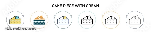 Cake piece with cream icon in filled, thin line, outline and stroke style. Vector illustration of two colored and black cake piece with cream vector icons designs can be used for mobile, ui, web