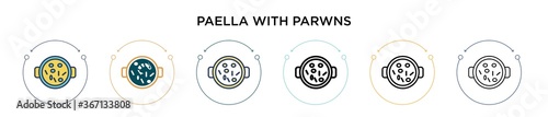 Paella with parwns icon in filled, thin line, outline and stroke style. Vector illustration of two colored and black paella with parwns vector icons designs can be used for mobile, ui, web