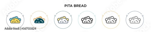 Pita bread icon in filled, thin line, outline and stroke style. Vector illustration of two colored and black pita bread vector icons designs can be used for mobile, ui, web