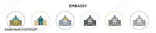 Embassy icon in filled, thin line, outline and stroke style. Vector illustration of two colored and black embassy vector icons designs can be used for mobile, ui, web