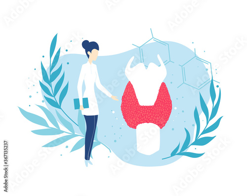 Thyroid gland. Doctor endocrinologist. Health and medicine. Isolated illustration