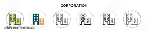 Corporation icon in filled, thin line, outline and stroke style. Vector illustration of two colored and black corporation vector icons designs can be used for mobile, ui, web