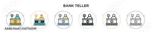 Bank teller icon in filled, thin line, outline and stroke style. Vector illustration of two colored and black bank teller vector icons designs can be used for mobile, ui, web