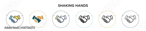 Shaking hands icon in filled, thin line, outline and stroke style. Vector illustration of two colored and black shaking hands vector icons designs can be used for mobile, ui, web