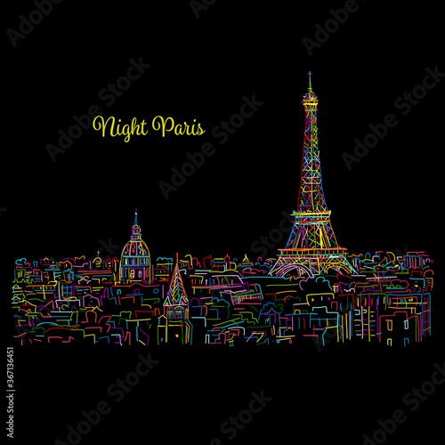 Night Paris,cityscape with Eifel Tower. Sketch for your design