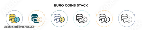 Euro coins stack icon in filled, thin line, outline and stroke style. Vector illustration of two colored and black euro coins stack vector icons designs can be used for mobile, ui, web