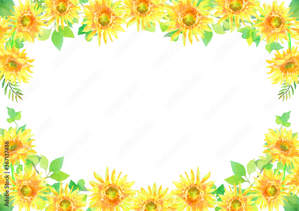 水彩で描いたひまわりのイラスト 水彩で描いたひまわりのイラスト