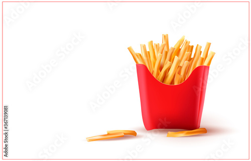 3d.Vector Potatoes French Fries.Meal of Fast Food.Fast Food french fries in paper pack.