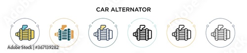 Car alternator icon in filled, thin line, outline and stroke style. Vector illustration of two colored and black car alternator vector icons designs can be used for mobile, ui, web