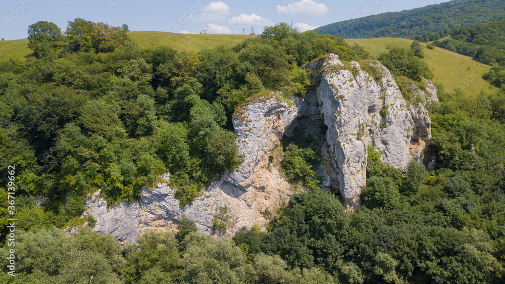 Landmark, attraction - Rock cliff Three elephants. Russia, Krasnodar Territory, Mostovskiy rayon