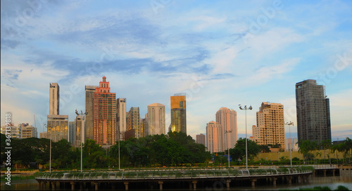 skyscrapers in Bangkok  Thailand   beautiful cityscape    shoot at Benjakitti public park  July 2020  