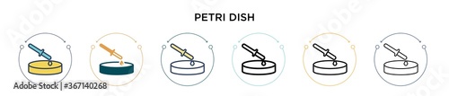 Petri dish icon in filled, thin line, outline and stroke style. Vector illustration of two colored and black petri dish vector icons designs can be used for mobile, ui, web