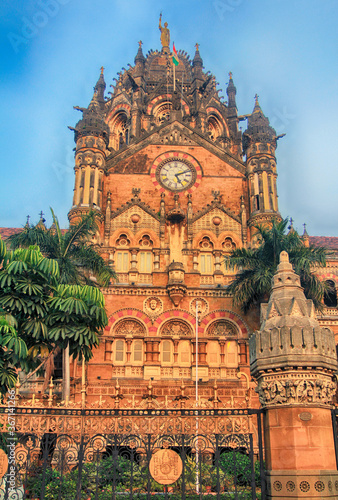 The iconic landmark of the Chhatrapati Shivaji Maharaj Terminus (CSMT), formerly Victoria Terminus - a railway station in Mumbai. Victorian Gothic Revival architecture. World Heritage site photo