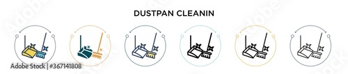 Dustpan cleanin icon in filled, thin line, outline and stroke style. Vector illustration of two colored and black dustpan cleanin vector icons designs can be used for mobile, ui, web