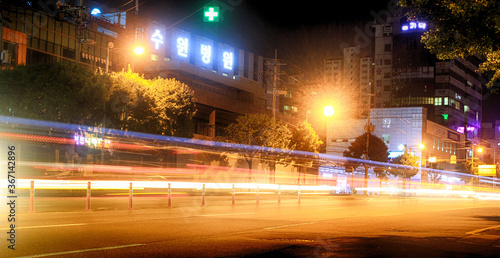 Motion blur effect of moving traffic in the city