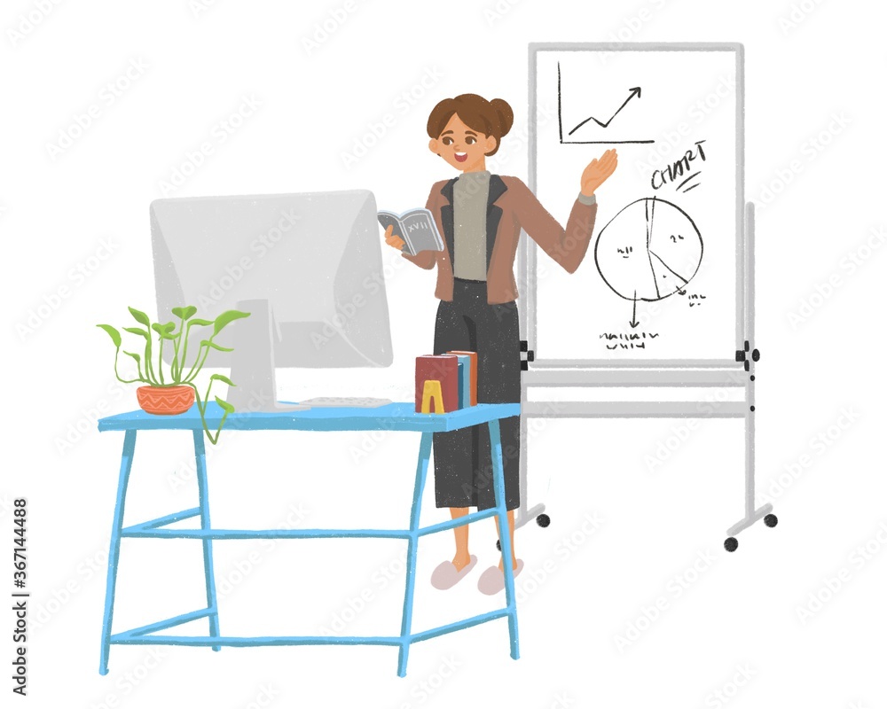 Online School Female Teacher New Normal Illustration Online School Female Teacher New Normal Illustration