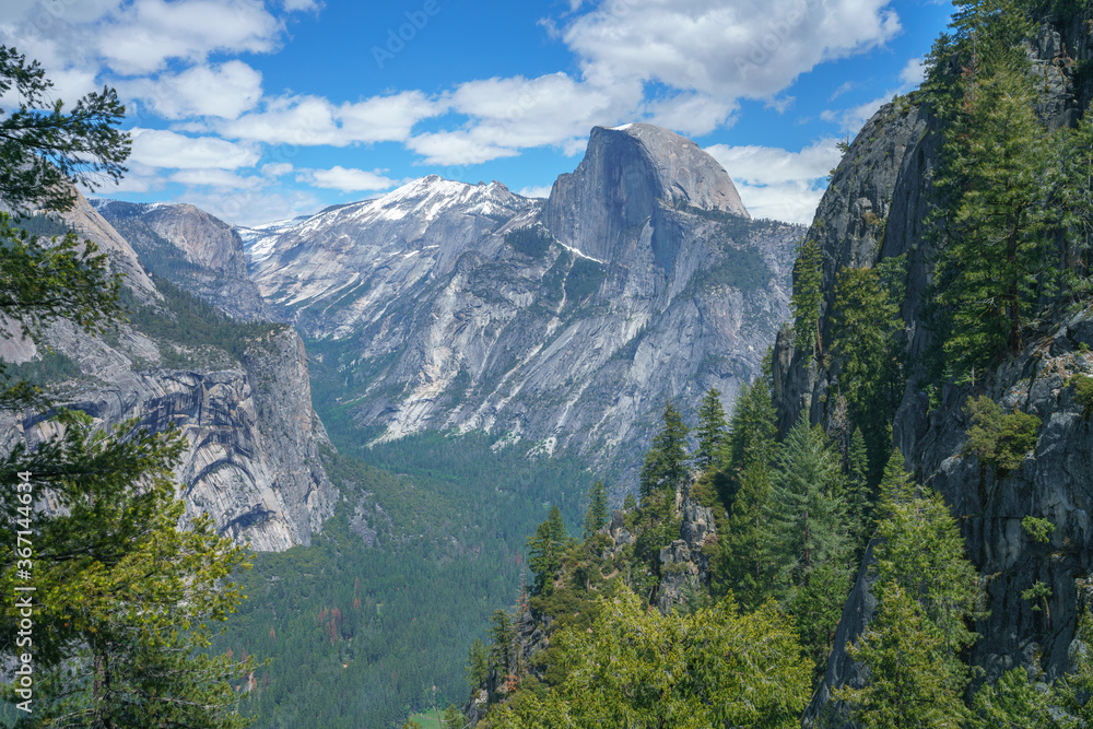 hiking the four mile trail in yosemite national park in california, usa