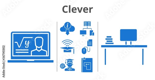 clever set. included professor, cap, desktop, student (1), information, enter, click, school (2) icons. filled styles.