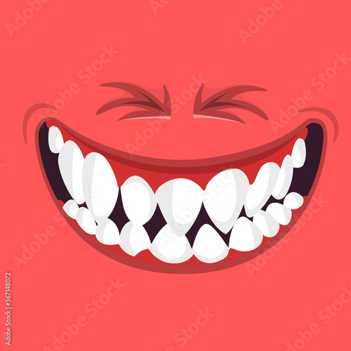 Angry cartoon monster face. Vector Halloween monster square avatar. Isolated