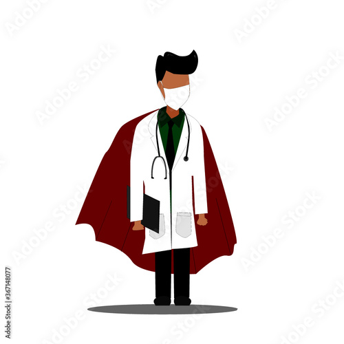 doctor with stethoscope wearing superhero cape . doctor is my hero. thank you doctor vector