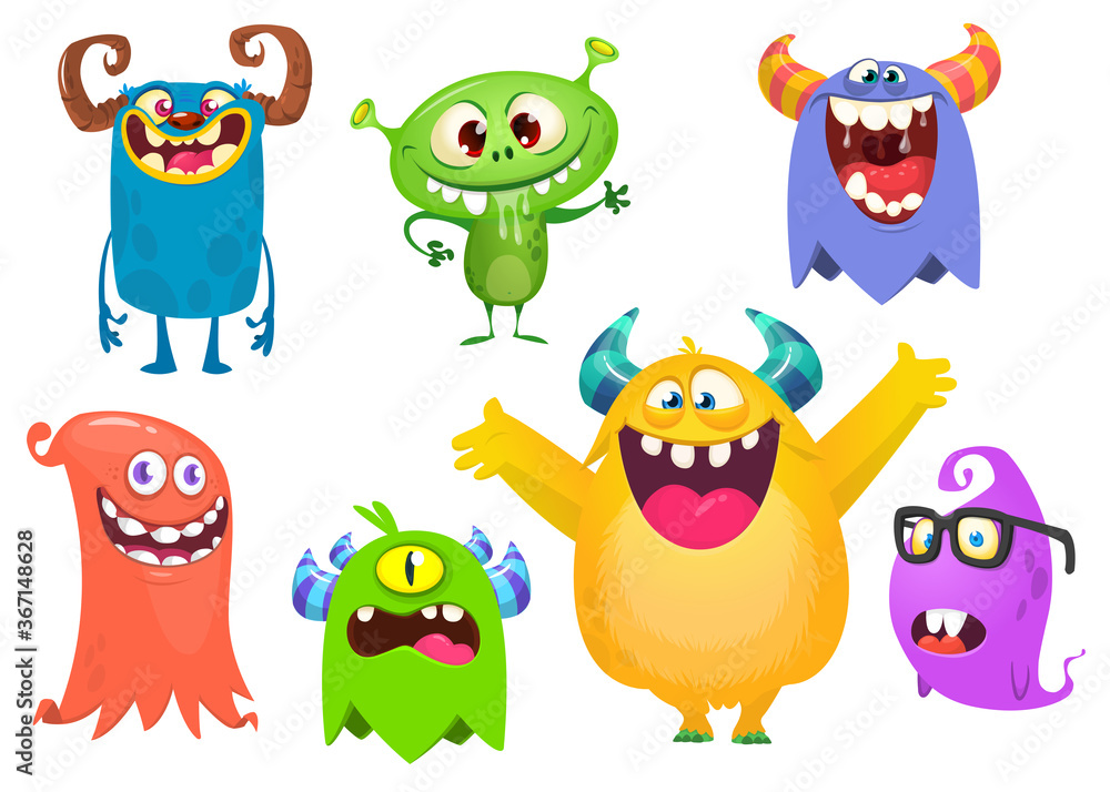 Funny cartoon creatures. Set of cartoon vector monsters isolated Funny cartoon creatures. Set of cartoon vector monsters isolated