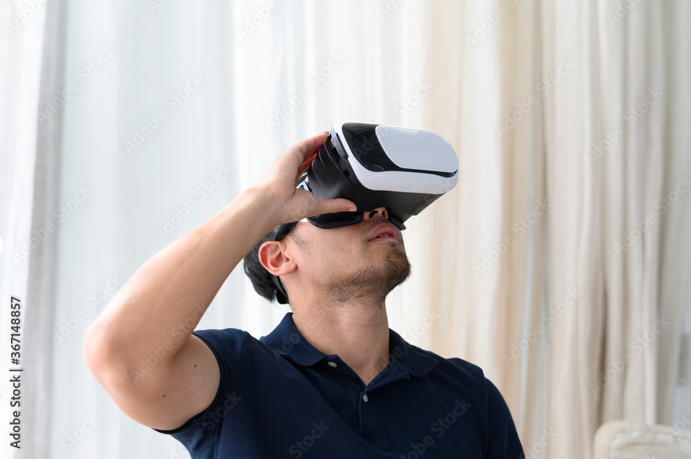 man in vr glasses, watching 360 degree man in vr glasses, watching 360 degree