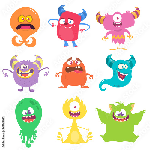 Funny cartoon creatures. Set of cartoon vector monsters. Halloween design illustration