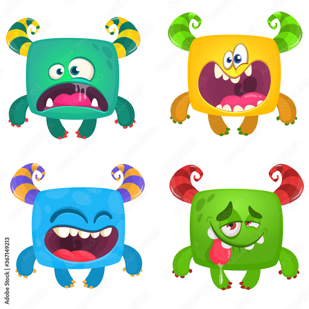 Naklejka premium Funny cartoon creatures. Set of cartoon vector monsters. Halloween design illustration