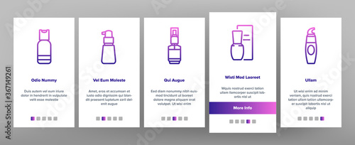 Serum Beauty Cosmetic Onboarding Mobile App Page Screen Vector. Serum Skin Care Cream And Perfume, Face Gel And Lotion Package And Container Illustrations