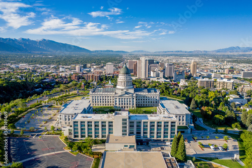 Aerial view of Utah State Capitol building in Salt Lake City