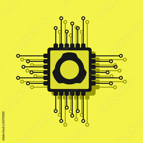 Computer chip circuit board icon. Isolated on yellow background. 