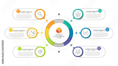 Infographic circle element template can be used for workflow layout, diagram, number options, web design. Infographic business concept with 6 option, parts, steps or processes.