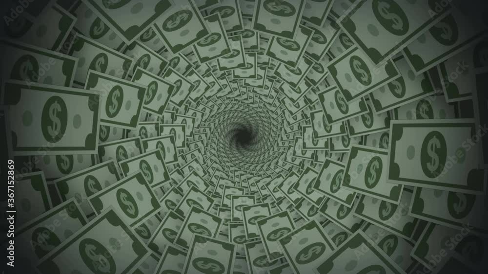 Abstract Background Dollar Bill Spiral Fly 3D Tunnel Looped Animation. Abstract Background Dollar Bill Spiral Fly 3D Tunnel Looped Animation.