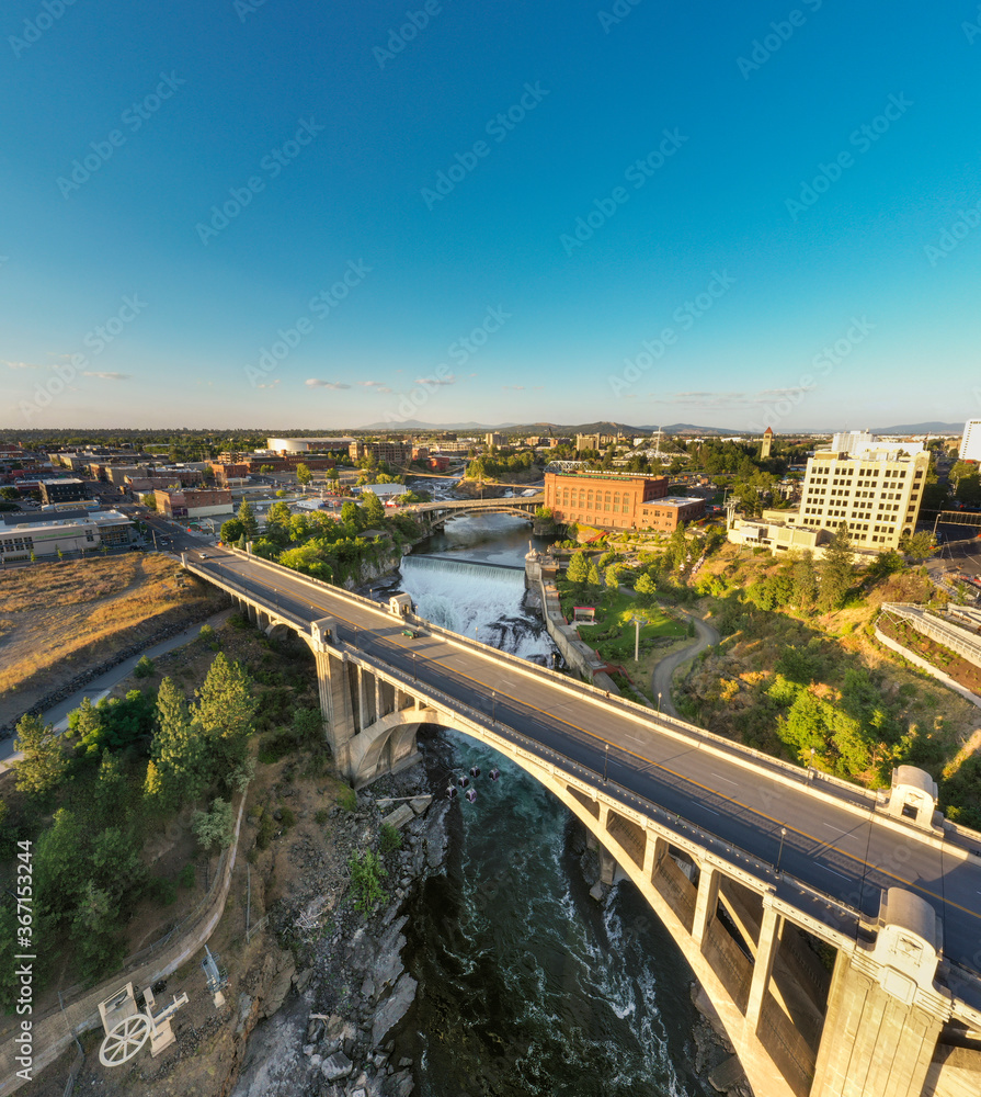 view of downtown spokane and bridge
