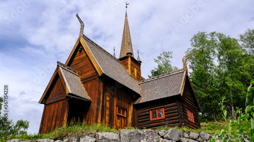 Stave church in Norway named Garmo standing in Lillyhammer photo