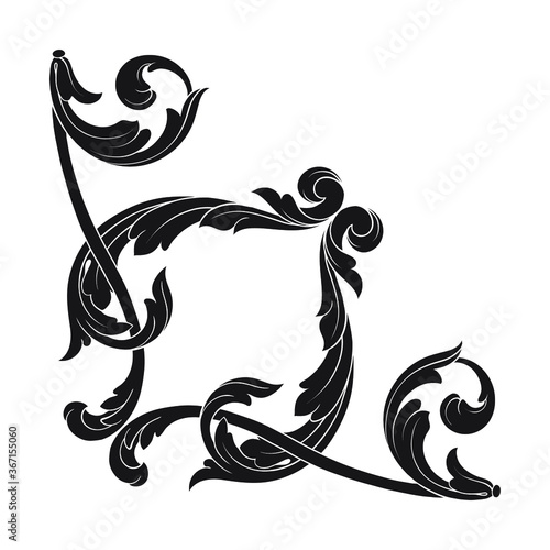 Vintage Ornament Element in baroque style with filigree and floral engrave the best situated for create frame  border  banner. It s hand drawn foliage swirl like victorian or damask design arabesque.