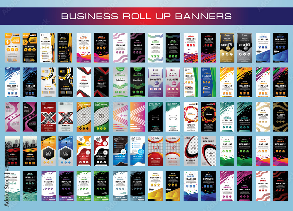 Big Collection of Modern Roll Up Banner Design. Vertical Banner template design bundle,for advertising Big Collection of Modern Roll Up Banner Design. Vertical Banner template design bundle,for advertising