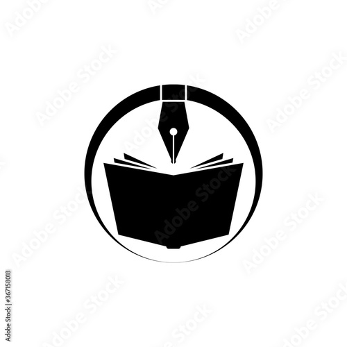 Elegant fountain pen and book icon. Book author logo. Book store. Vector illustration