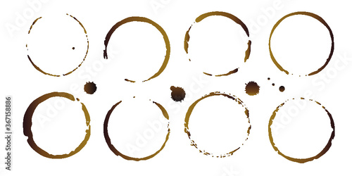 Vector coffee cup stains, Isolated On White Background, tea ring stamps Illustration
