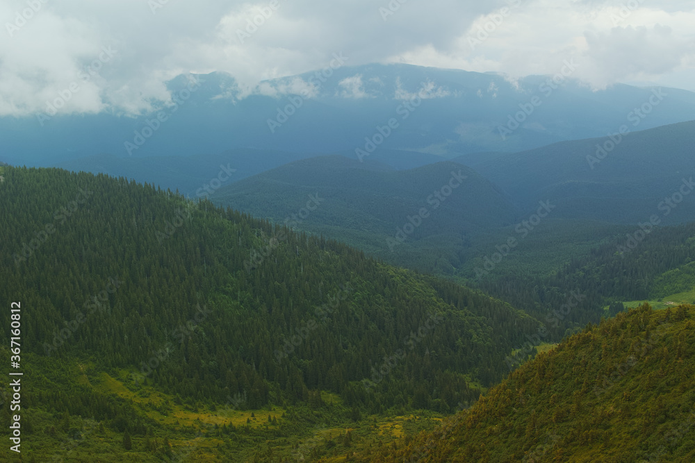 View of the panorama of the Carpathian Mountains