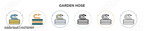 Garden hose icon in filled, thin line, outline and stroke style. Vector illustration of two colored and black garden hose vector icons designs can be used for mobile, ui, web