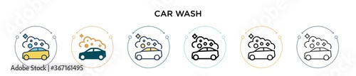 Car wash icon in filled, thin line, outline and stroke style. Vector illustration of two colored and black car wash vector icons designs can be used for mobile, ui, web