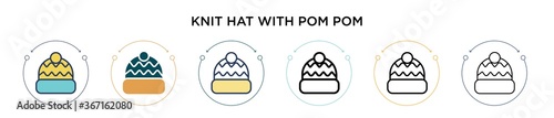 Knit hat with pom pom icon in filled, thin line, outline and stroke style. Vector illustration of two colored and black knit hat with pom pom vector icons designs can be used for mobile, ui, web