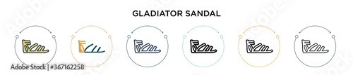 Gladiator sandal icon in filled, thin line, outline and stroke style. Vector illustration of two colored and black gladiator sandal vector icons designs can be used for mobile, ui, web