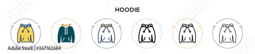 Hoodie icon in filled, thin line, outline and stroke style. Vector illustration of two colored and black hoodie vector icons designs can be used for mobile, ui, web