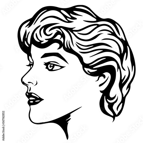 Stylized profile of a girl striving forward.