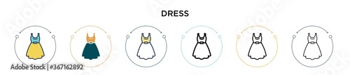 Dress icon in filled, thin line, outline and stroke style. Vector illustration of two colored and black dress vector icons designs can be used for mobile, ui, web