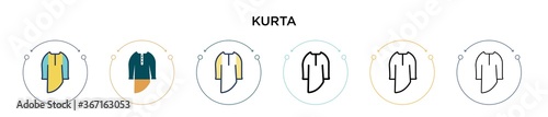 Kurta icon in filled, thin line, outline and stroke style. Vector illustration of two colored and black kurta vector icons designs can be used for mobile, ui, web